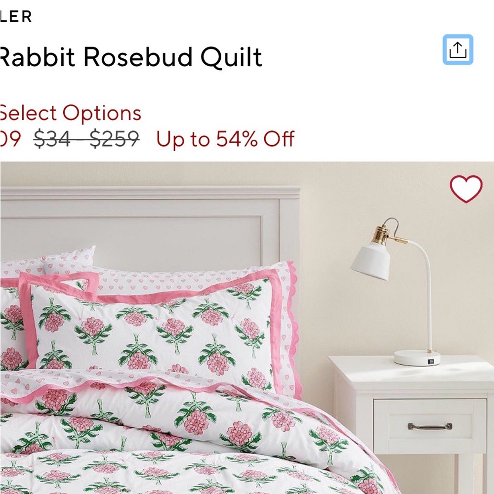 Roller Rabbit Pink and Green Rosebud Quilt